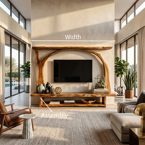 Wooden TV Cabinet With Sculptural Branch Frame For Modern Living