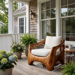 Wooden Armchair With Sculptural Frame For Porch