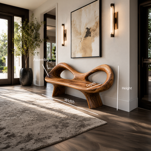 Organic Bench With Hollow Sculpture Backrest For Luxury Interiors