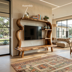 Wood TV Stand With Undulating Frame For Living Room Decor