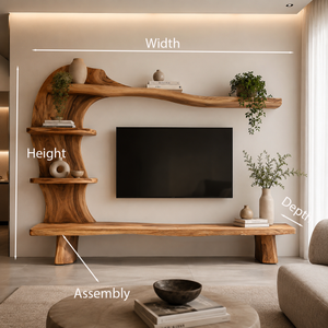 Handcrafted Wood TV Shelf With Curved Frame For Living Room