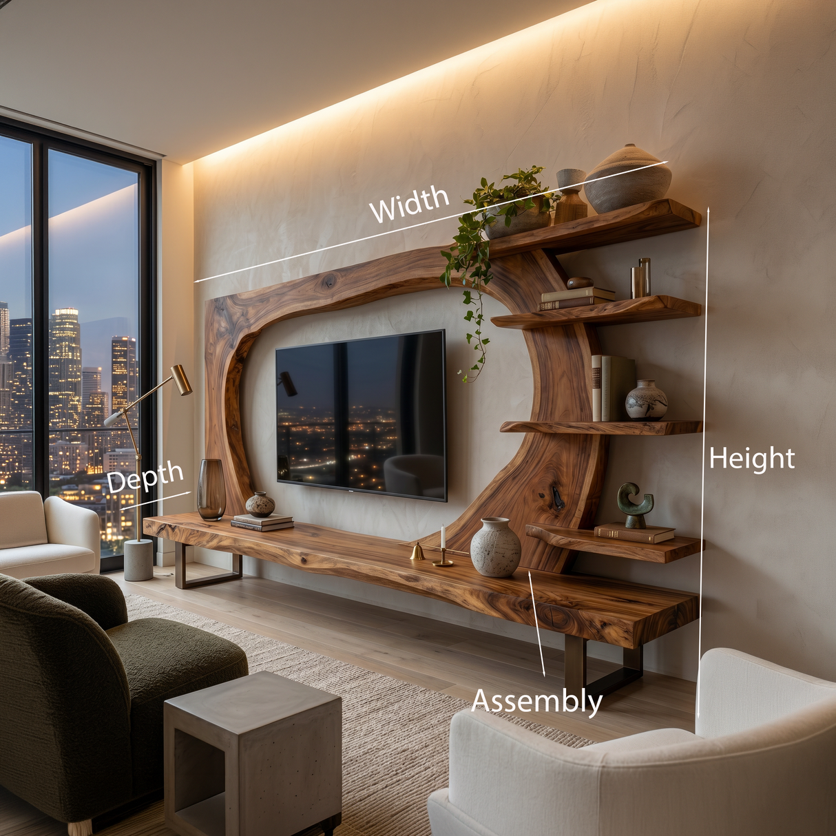 Wooden TV Stand With Frame Includes Display Shelves For Home