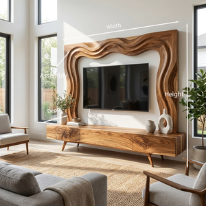 Rustic Wooden TV Console With Carved Frame For Living Decor