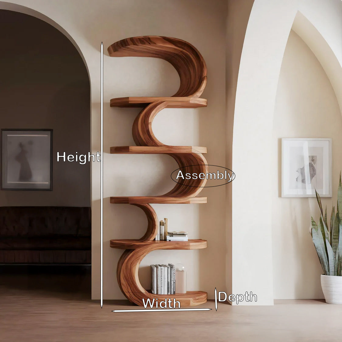 Modern Curved Bookshelf For Living Room Or Office Storage