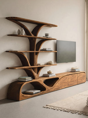 Organic TV Shelf With Tree Shape Bookshelf For Living Room