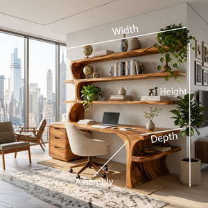 Sculptural Wood Desk With Curved Shelving And Drawer For Office