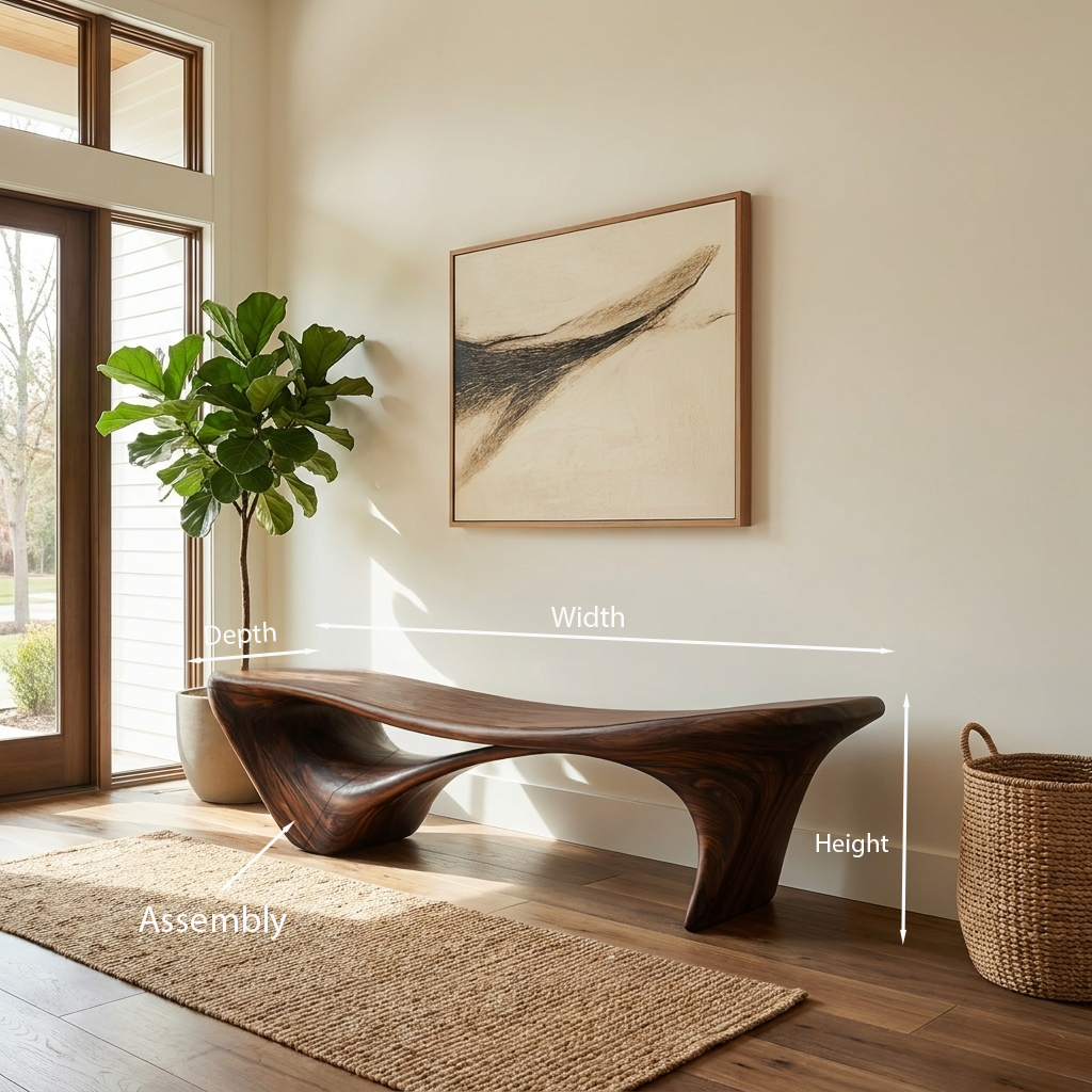 Modern Sculptural Bench For Entryway Or Living Room