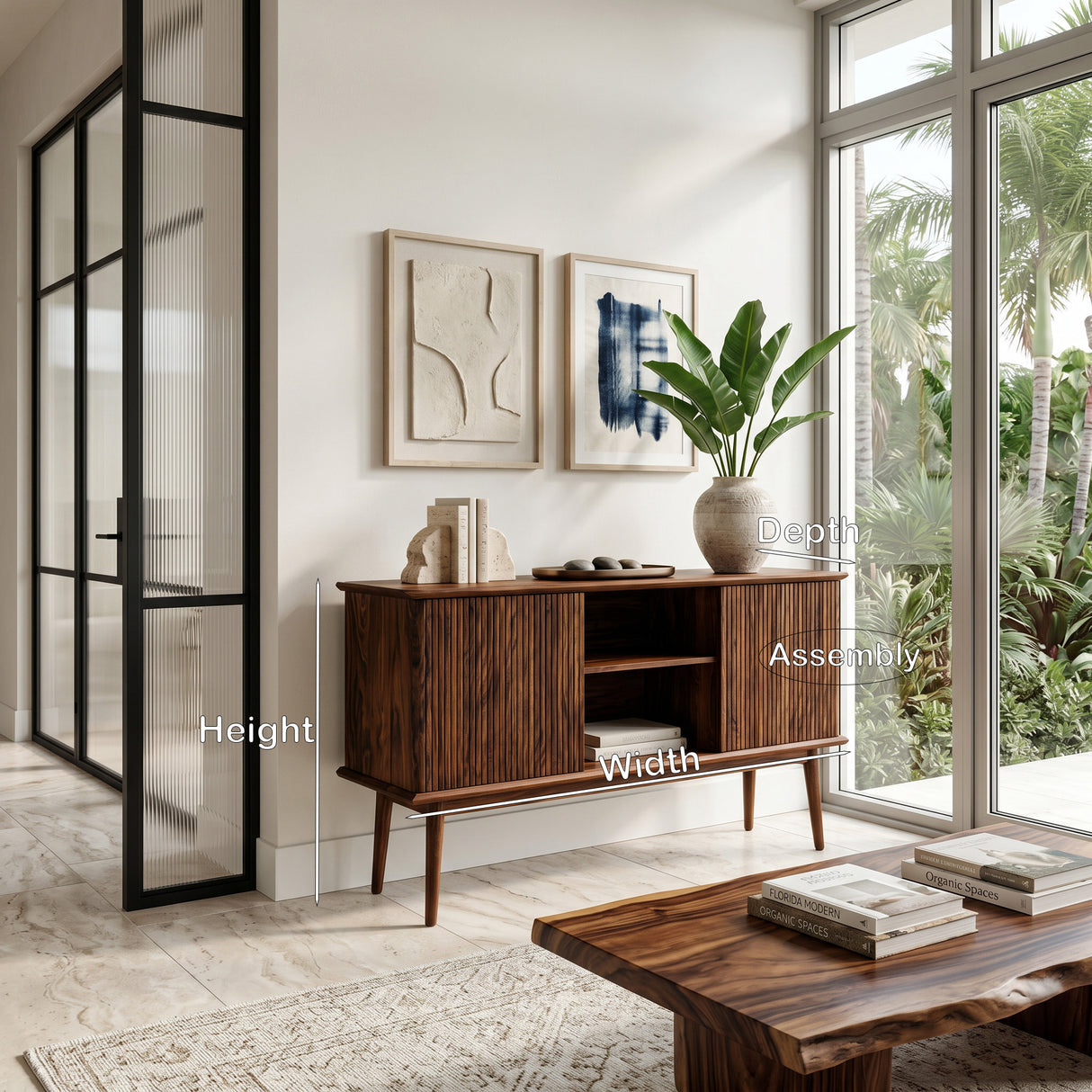 Organic Wooden Fluted Console Table For Entryway
