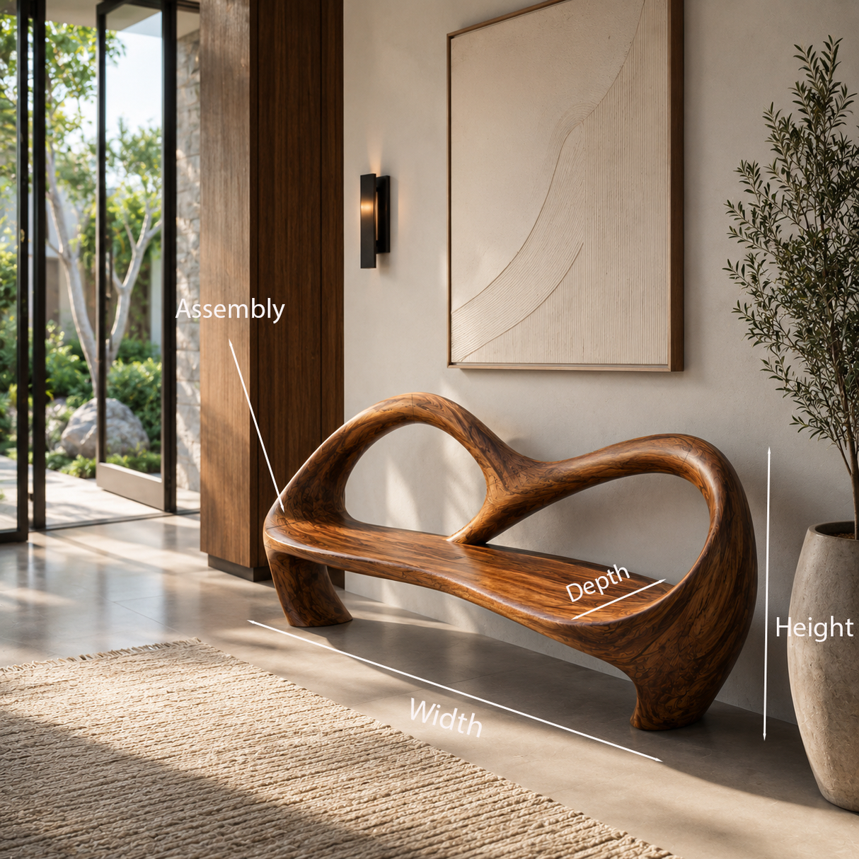 Freeform Sculptural Entryway Bench For Luxury Entryway