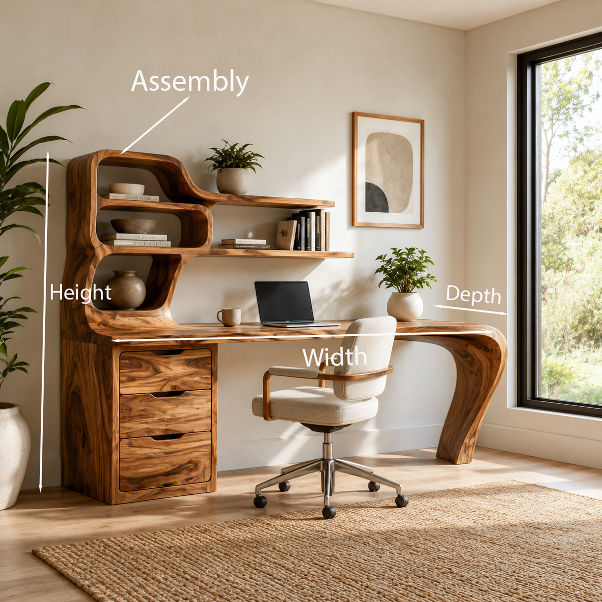Modern Desk With Integrated Shelves And Drawers For Home Workspace