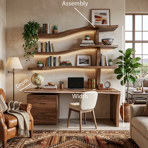 Wooden Desk With Curved Bookshelves And Drawers For Luxury Workspace