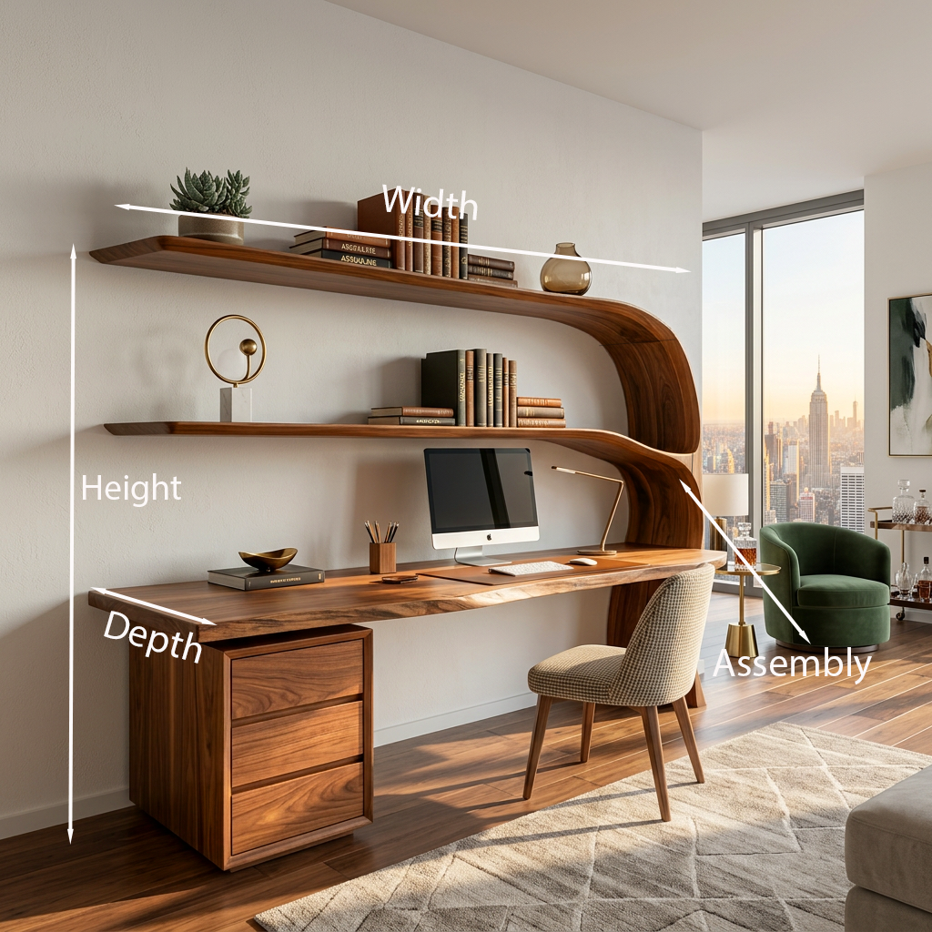 Organic Desk With Curved Shelf And Drawer For Study Room