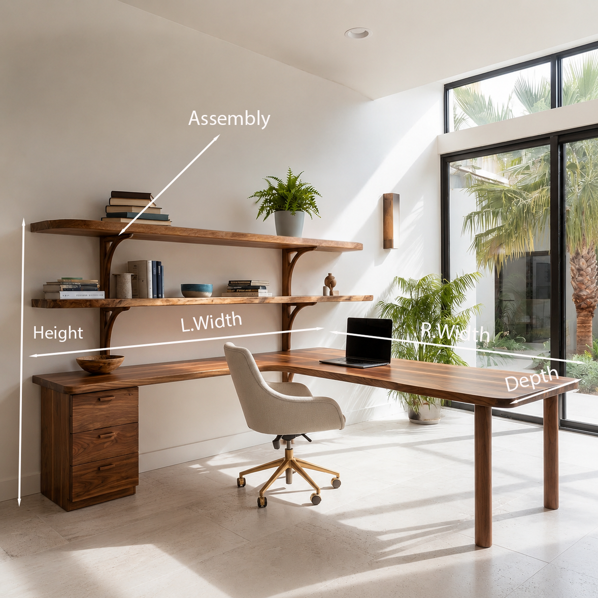 Modern L-Shaped Desk With Open Bookshelves For Home Study