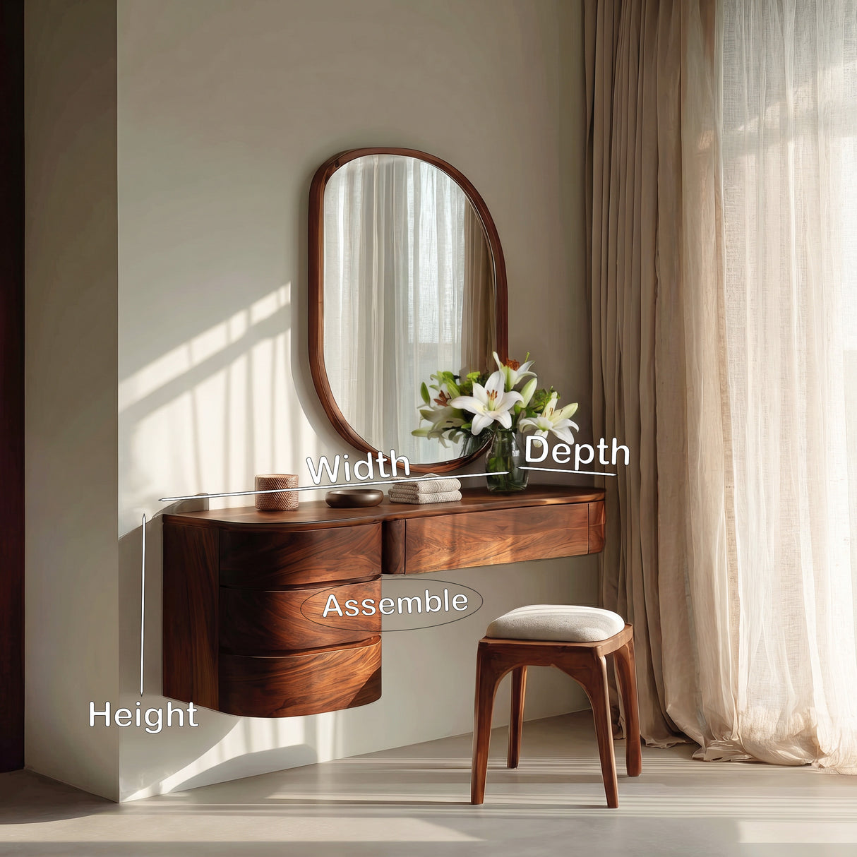 Minimalist Wall Mounted Vanity With Drawer For Sunlit Bedroom