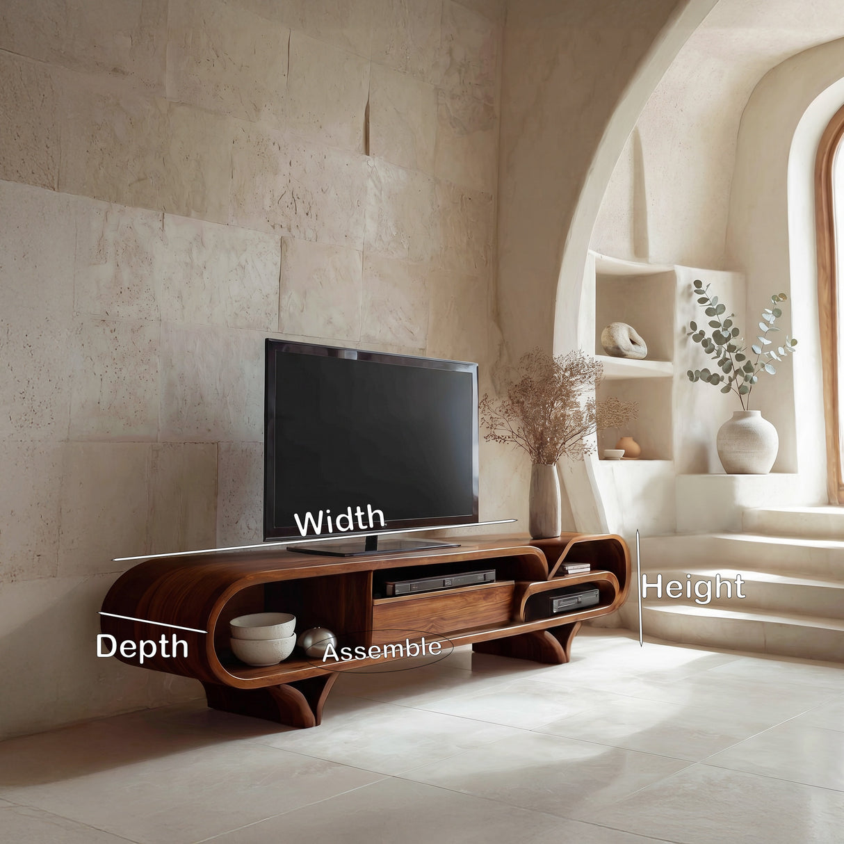 Mediterranean Modern Wooden TV Stand For Living Room