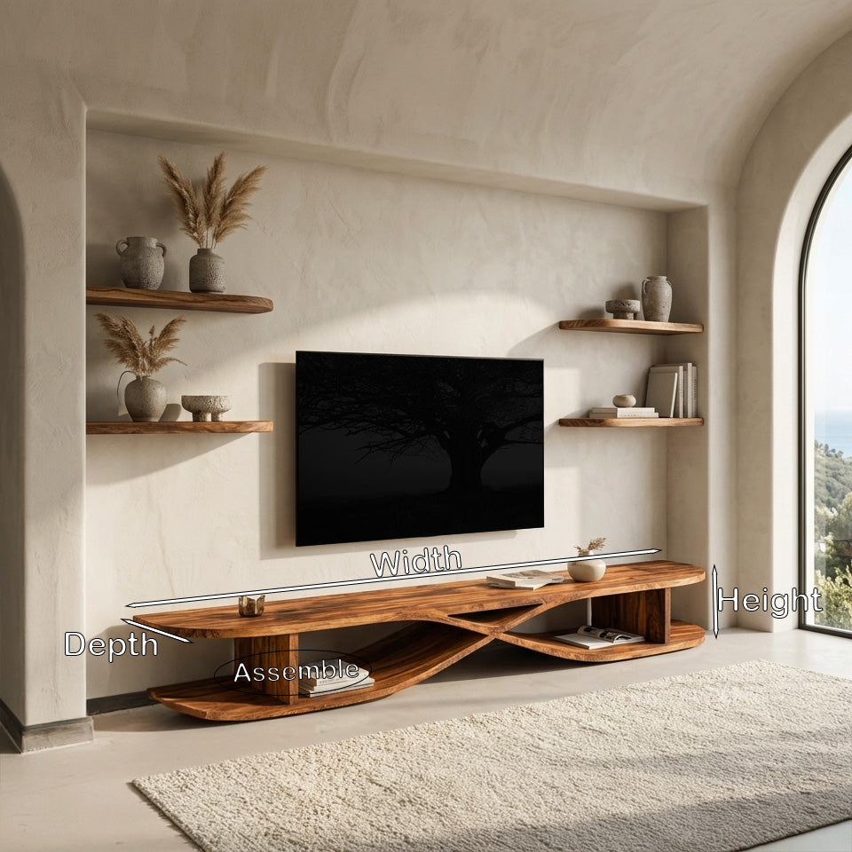 Modern Wooden Curved TV Stand For Living Room Media