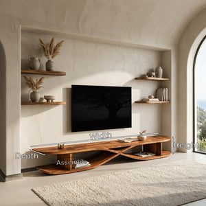 Modern Wooden Curved TV Stand For Living Room Media