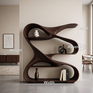 Modern Sculptural Wooden Bookshelf For Living Room Or Office Display