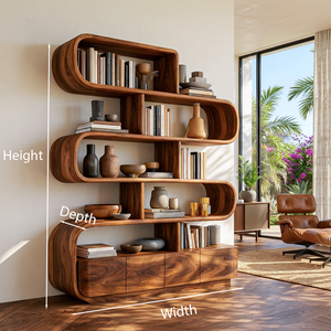 Organic Wooden Bookshelf With Flowing Form For Home Interior