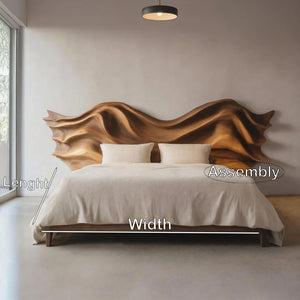Modern Sculptural Bed Frame And Headboard With Wave Carving For Bedroom