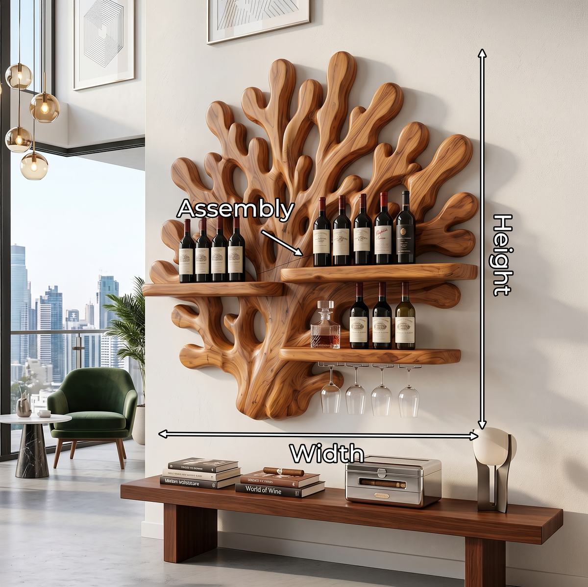 Handcrafted Wabi Sabi Wall Wine Rack For Dining Room