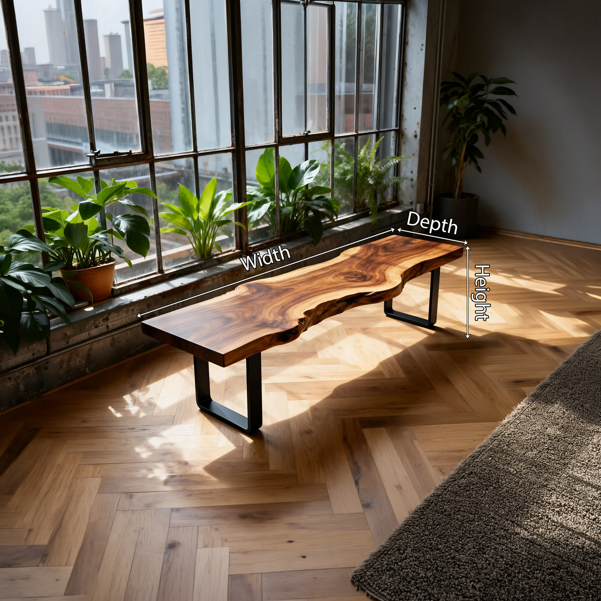Contemporary Live Edge Long Bench For Sunroom Interior Area