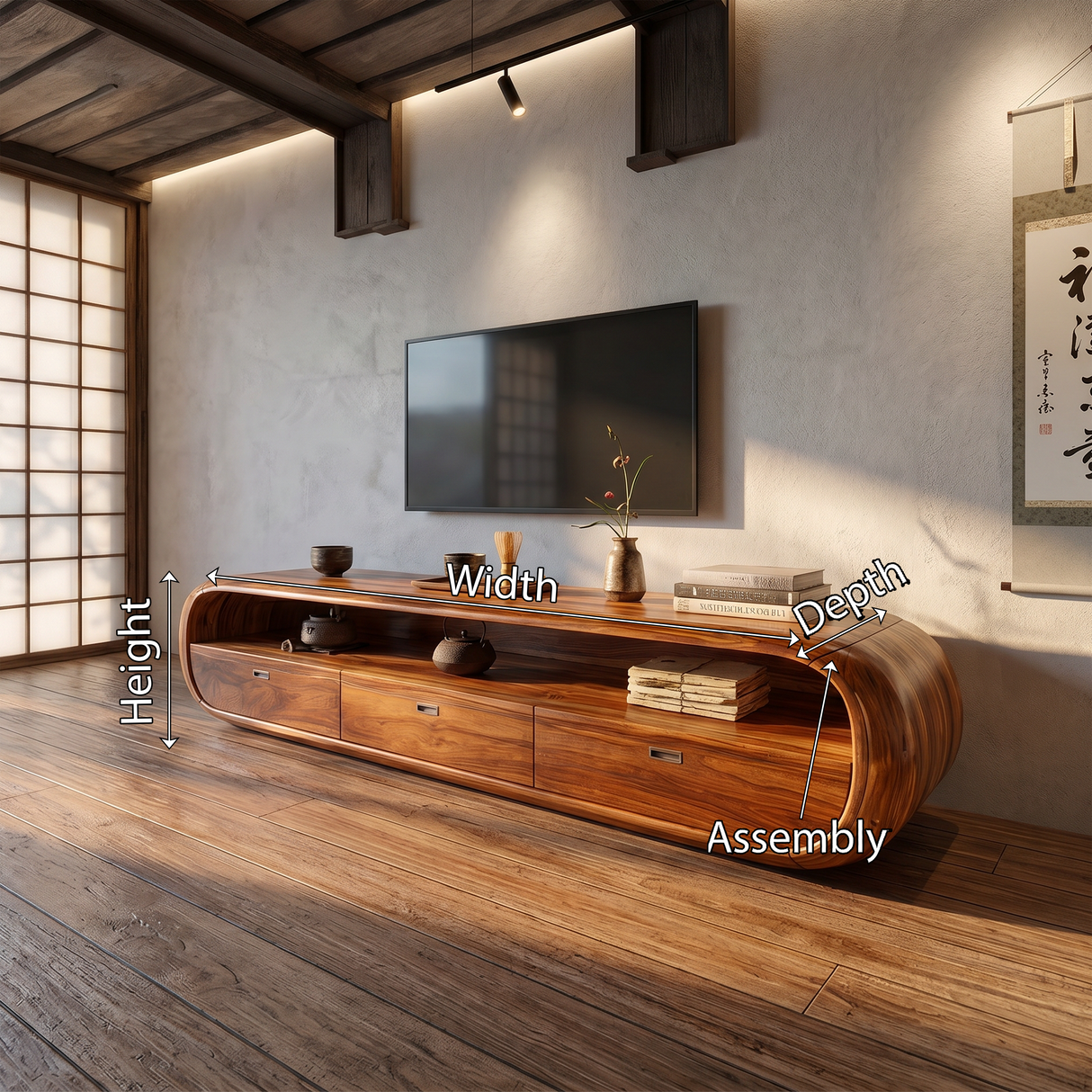 Japanese Zen TV Stand For Wabi Sabi Interior Design
