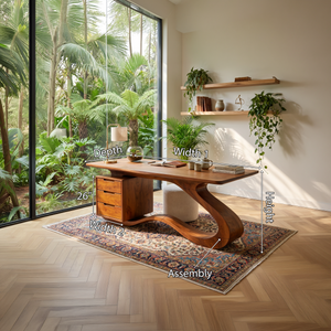 Modern Streamline Desk With Storage Cabinet For Workspace