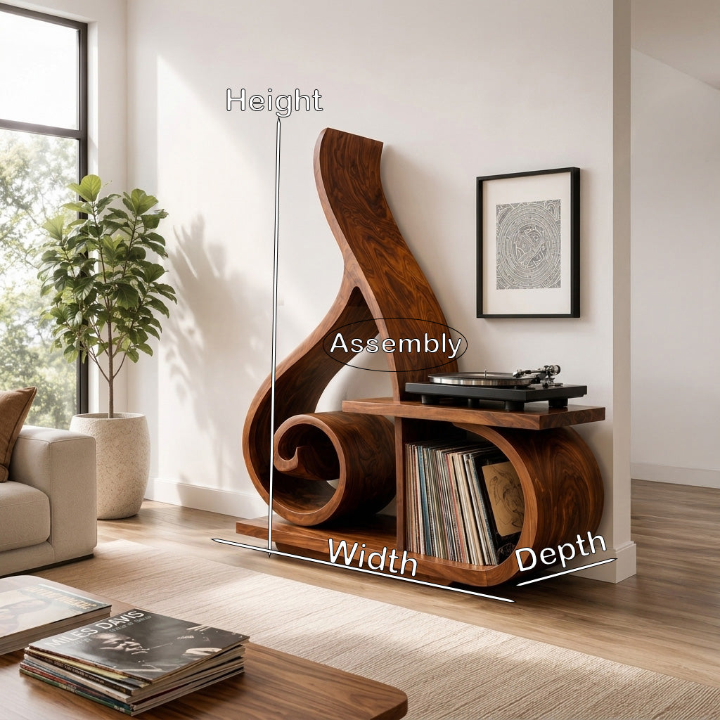 Contemporary Sculptural Wooden Record Player Stand For Living Room