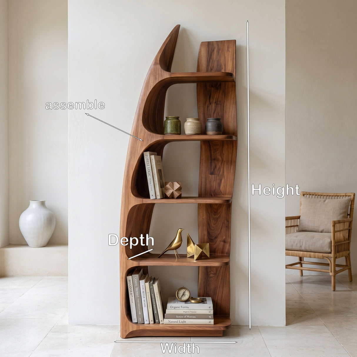 Organic Sculptural Wooden Standing Shelf For Hallway Decor