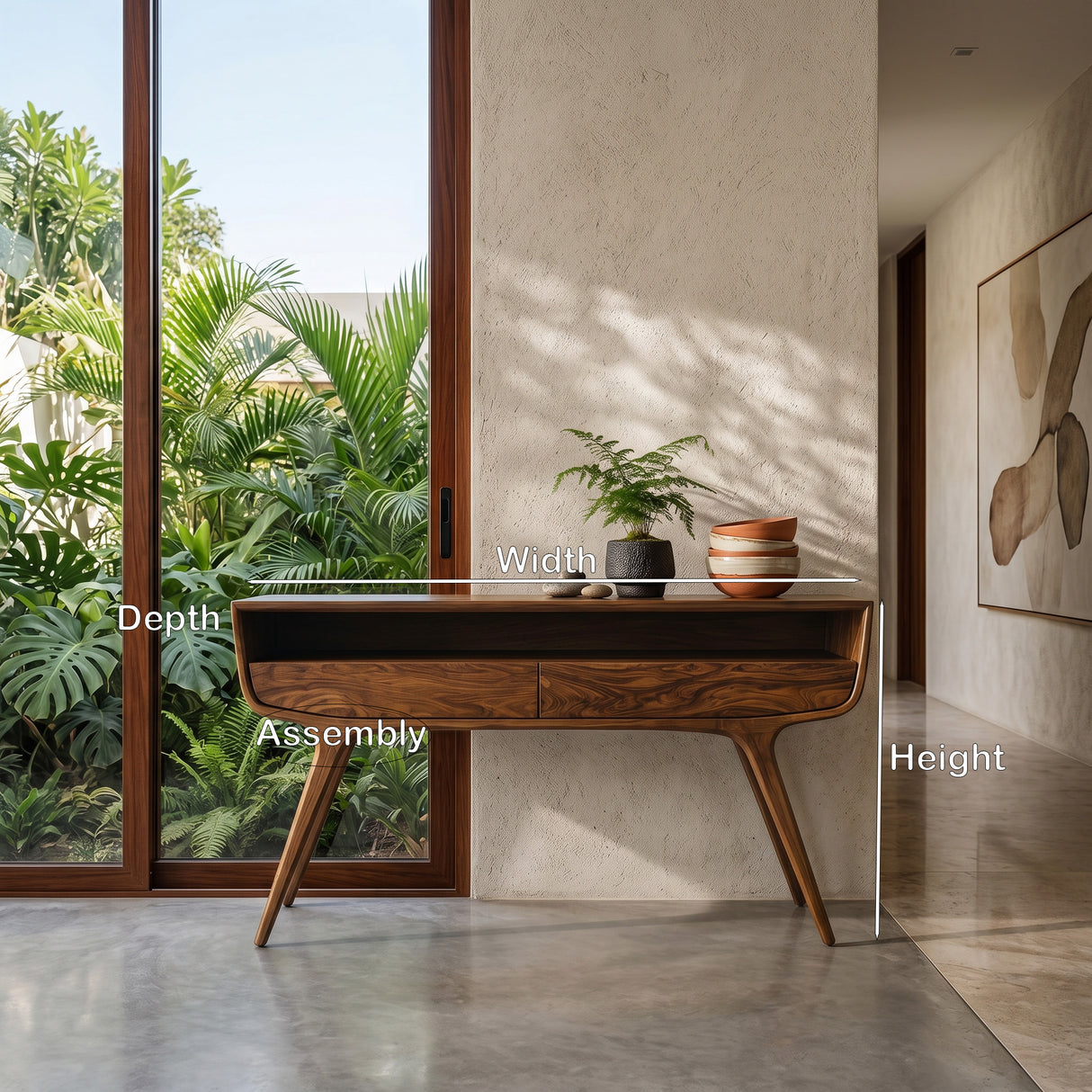 Mid Century Curved Console Table With Drawers For Entryway