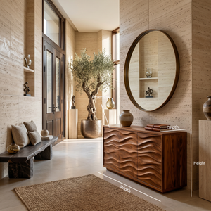 Modern Wood Sideboard With Wave Doors For Home Decor