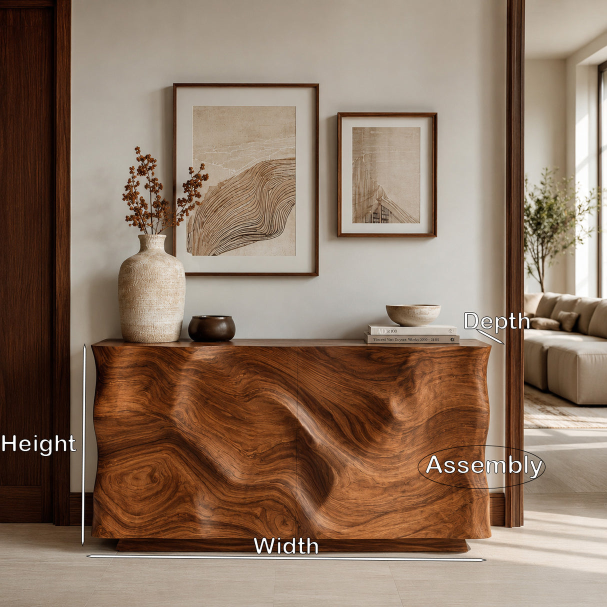 Organic Wood Sculptural Console Table For Home Decor