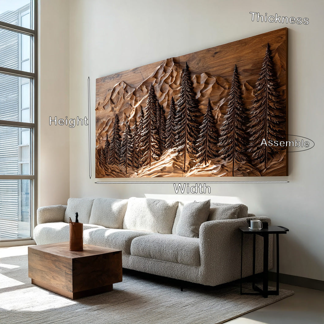 Rustic Forest Mountain Wood Wall Art For Living Room Decor