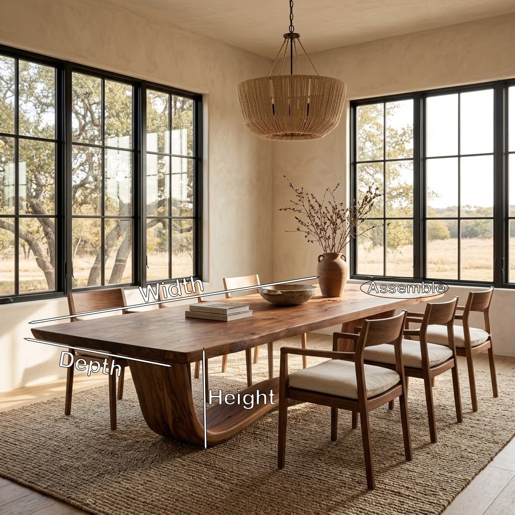 Modern Flowing Wave Base Wooden Dining Table For Dining Space