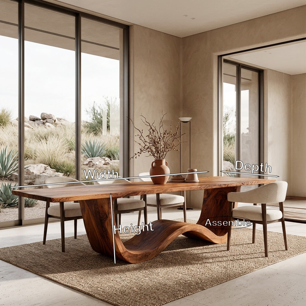 Luxury Wood Dining Table With Curved Pedestal For Dining Room