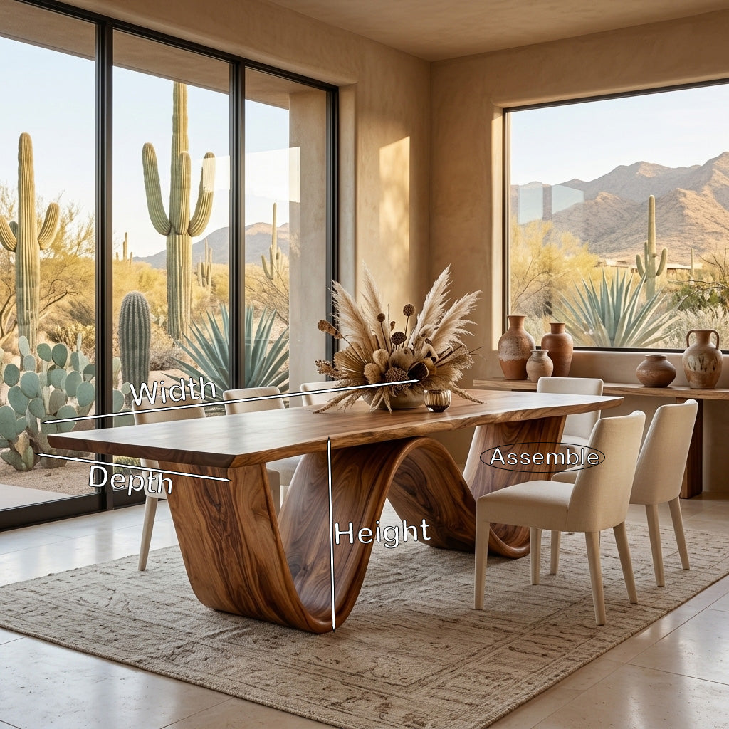 Organic Wooden Dining Table With W-shaped Base For Dining Space