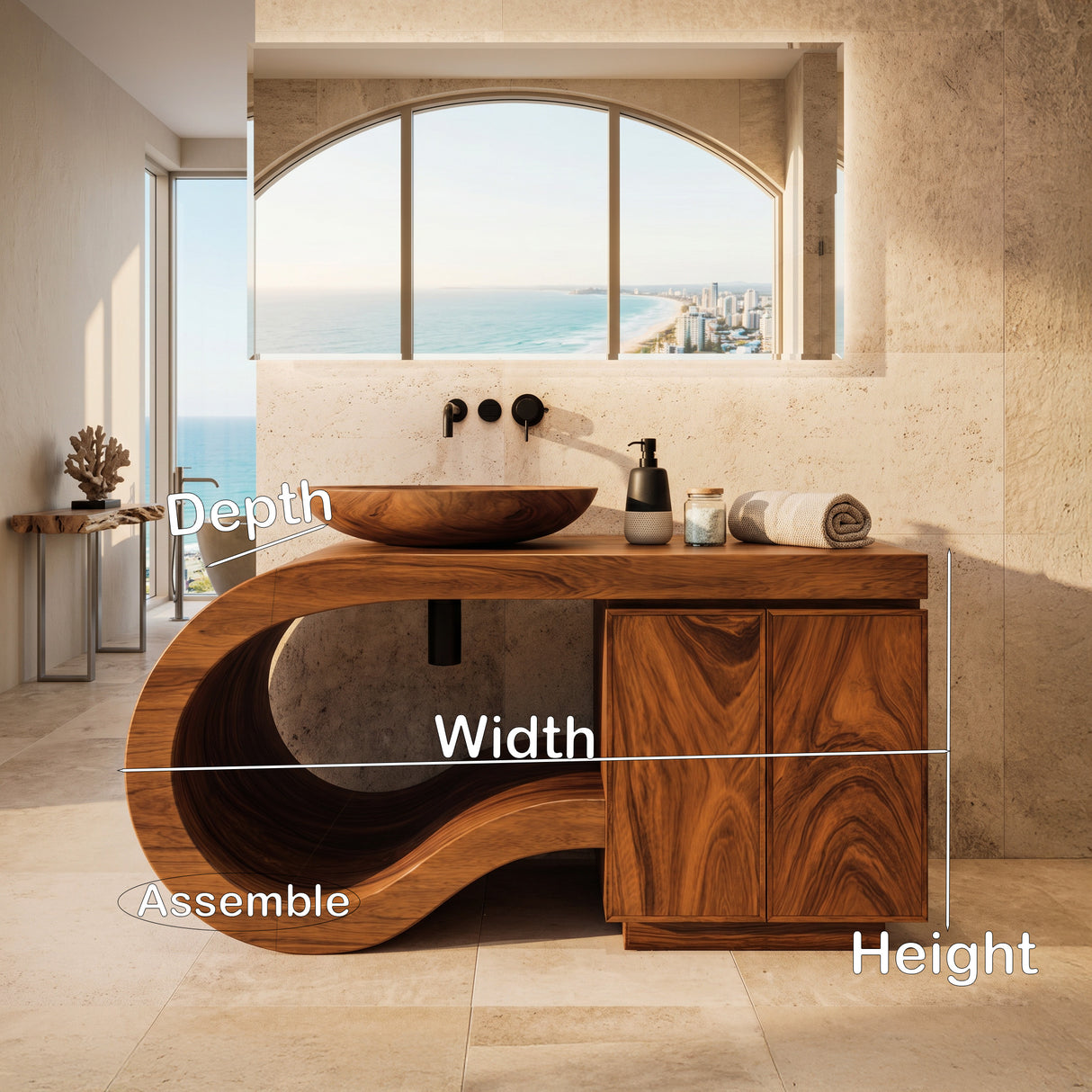 Modern Wooden Bathroom Vanity With Curved Pedestal For Bathroom
