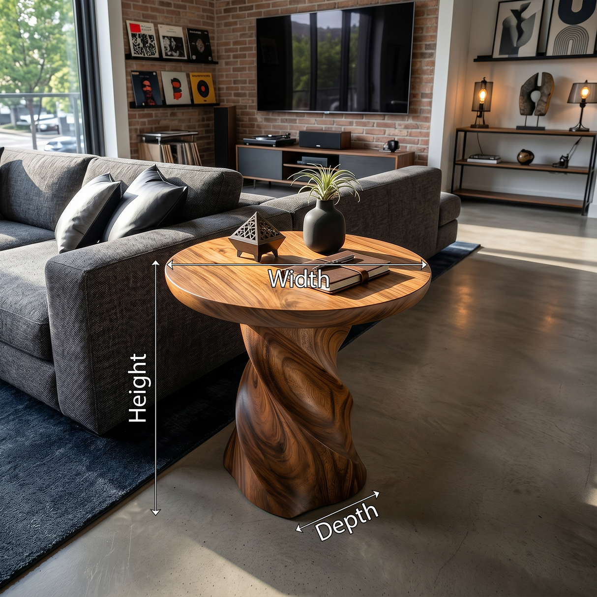 Industrial Pedestal Accent Table Loft Apartment