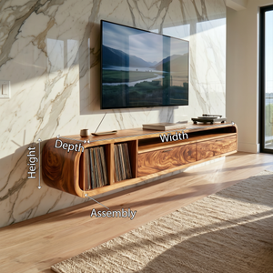 Floating Walnut TV Cabinet Vinyl Record Storage