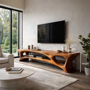 Organic Wood TV Stand With Open Shelf For Living Space
