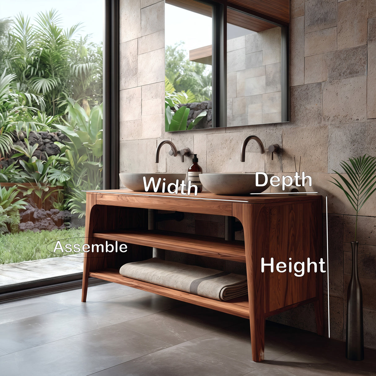 Organic Modern Bathroom Vanity With 2-Tier Open Shelf For Bathroom