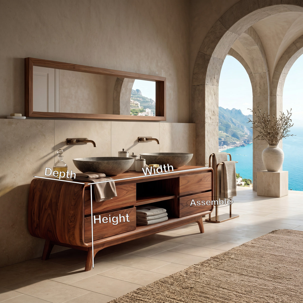 Organic Bathroom Vanity With Drawers On Both Sides For Bathroom
