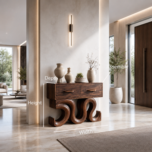 Rustic Wood Console Table With Unique Sculptural Base For Interior