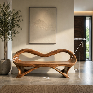 Fluid Wooden Bench With Artistic Open Frame For Hallway