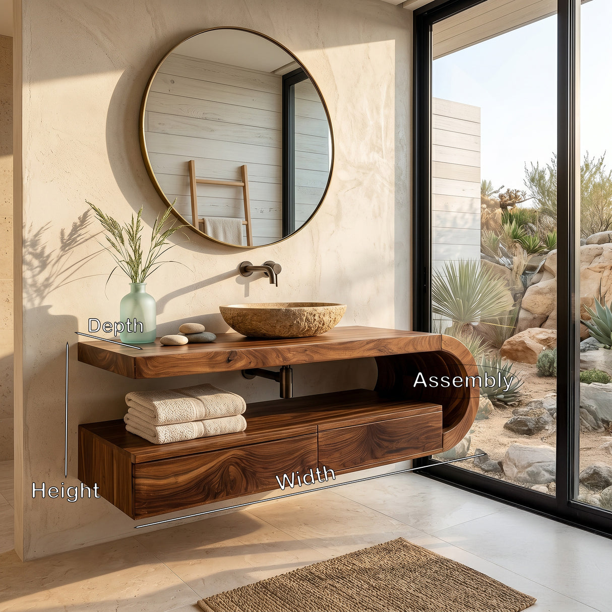 Modern Floating Bathroom Vanity With Curved Frame For Bathroom