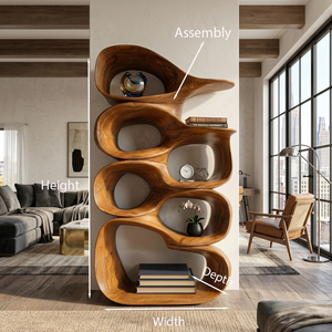 Artistic Wooden Bookshelf With Sculptural Display Shelving For Home Decor