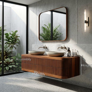 Contemporary Wooden Floating Bathroom Vanity With Fluted Front For Bathroom