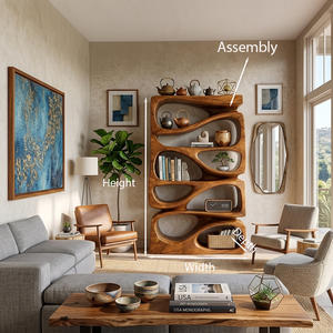 Organic Bookshelf With Display and Storage For Living Room