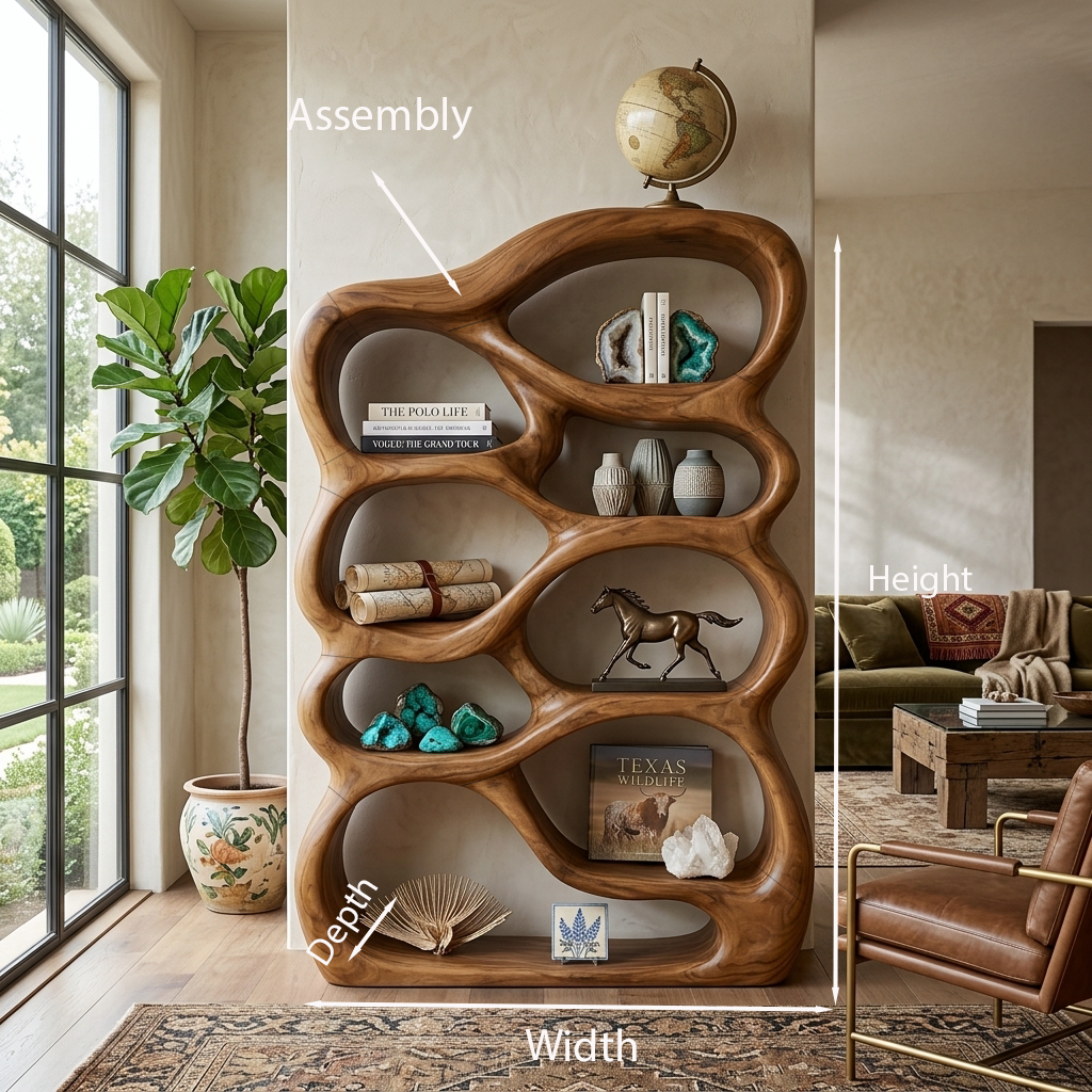 Handcrafted Bookshelf With Curved Open Compartments For Living Room